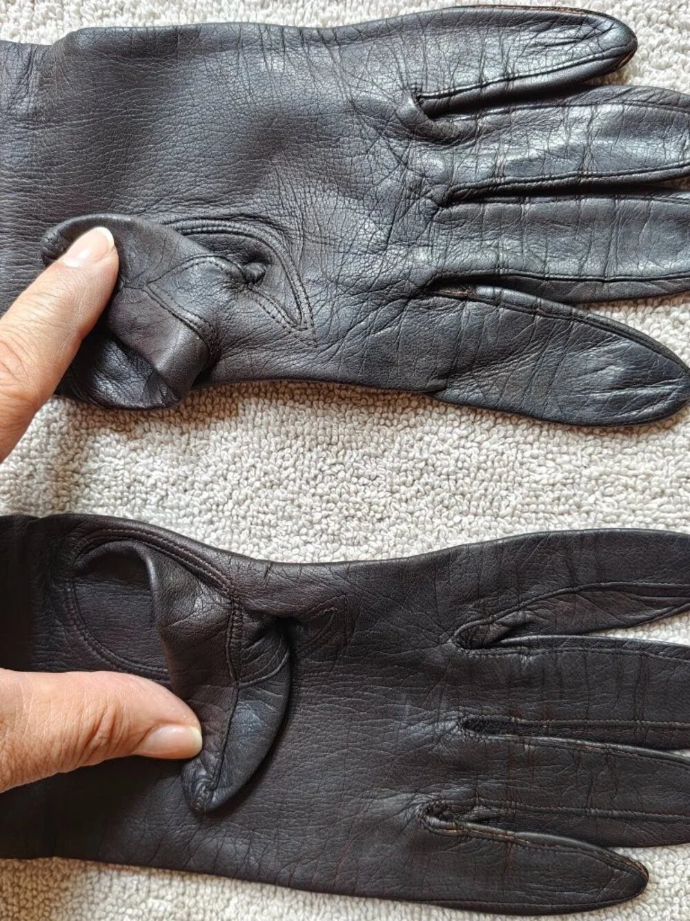 Vintage Grandoe Women Gloves Size 7 Leather Silk Brown Soft Elegant Formal Italy